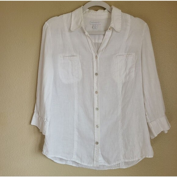 charter club 100% linen button-up shirt womens size 10 white - Picture 3 of 6